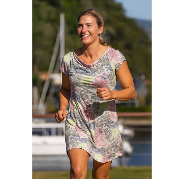 Title nine Dresses & Skirts - TITLE NINE Size small‎ Paisley Knit Mini Dress Draped Cowl Neck Vibrant